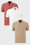 Buratti Pamuklu Regular Fit Düğmeli Polo Yaka 3'lü Paket Erkek T Shirt 5902127S3 Beyaz-Gül-Vizon