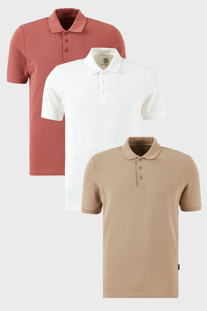 Buratti Pamuklu Regular Fit Düğmeli Polo Yaka 3'lü Paket Erkek T Shirt 5902127S3 Beyaz-Gül-Vizon