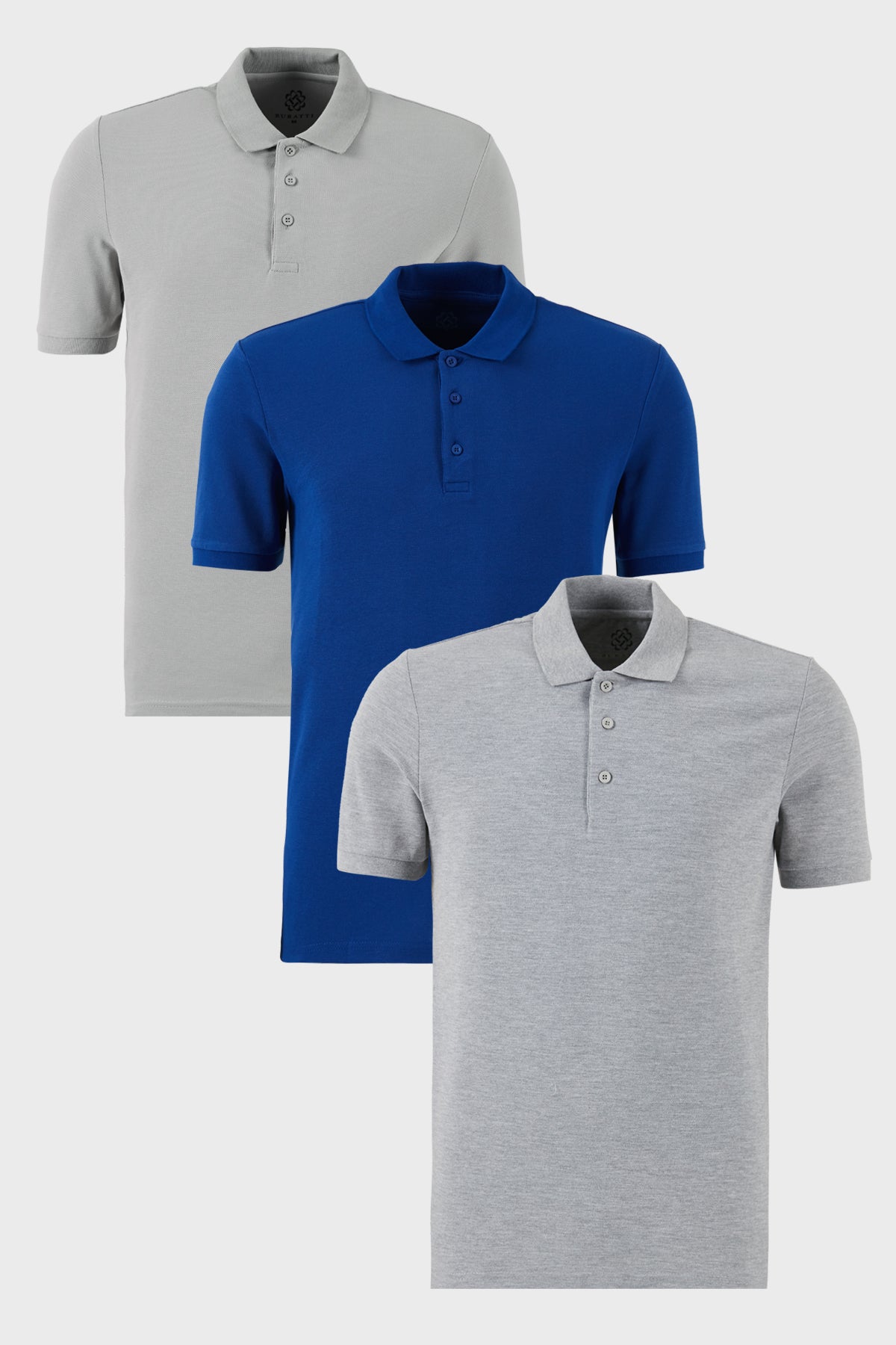 Buratti Pamuklu Regular Fit Düğmeli Polo Yaka 3'lü Paket Erkek T Shirt 5902127S3 Gri Melanj-Saks-Kül