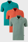 Buratti Pamuklu Regular Fit Düğmeli Polo Yaka 3'lü Paket Erkek T Shirt 5902127S3 Tarçın-Benetton-Elma Yeşili