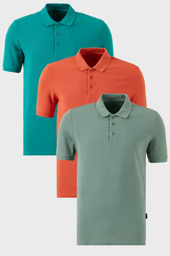 Buratti Pamuklu Regular Fit Düğmeli Polo Yaka 3'lü Paket Erkek T Shirt 5902127S3 Tarçın-Benetton-Elma Yeşili