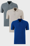 Buratti Pamuklu Regular Fit Düğmeli Polo Yaka 3'lü Paket Erkek T Shirt 5902127S3 Saks-Açık Haki-Kül