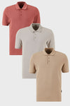 Buratti Pamuklu Regular Fit Düğmeli Polo Yaka 3'lü Paket Erkek T Shirt 5902127S3 Gül-Vizon-Kül