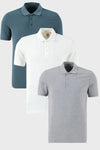 Buratti Pamuklu Regular Fit Düğmeli Polo Yaka 3'lü Paket Erkek T Shirt 5902127S3 Petrol-Gri Melanj-Beyaz