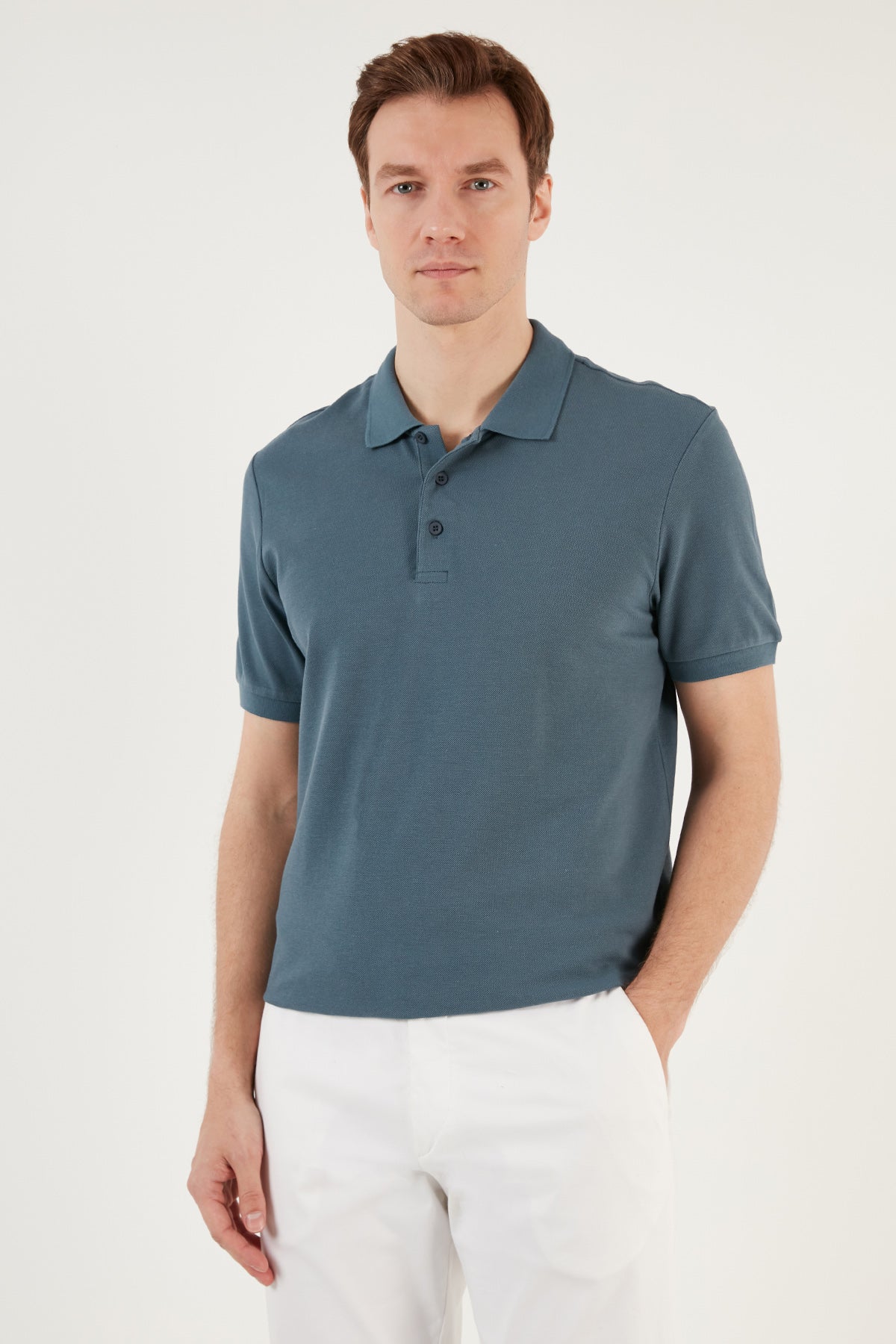 Buratti Pamuklu Regular Fit Düğmeli Polo Yaka 3'lü Paket Erkek T Shirt 5902127S3 Petrol-Gri Melanj-Beyaz