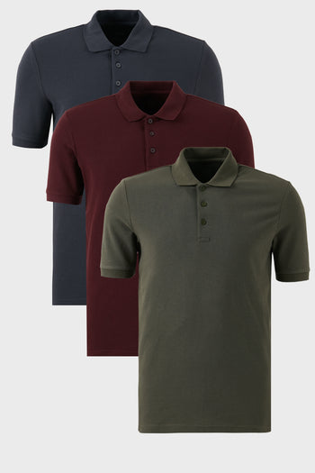 Buratti Pamuklu Regular Fit Düğmeli Polo Yaka 3'lü Paket Erkek T Shirt 5902127S3 Vişne-Antrasit-Haki