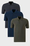 Buratti Pamuklu Regular Fit Düğmeli Polo Yaka 3'lü Paket Erkek T Shirt 5902127S3 Antrasit-Haki-İndigo