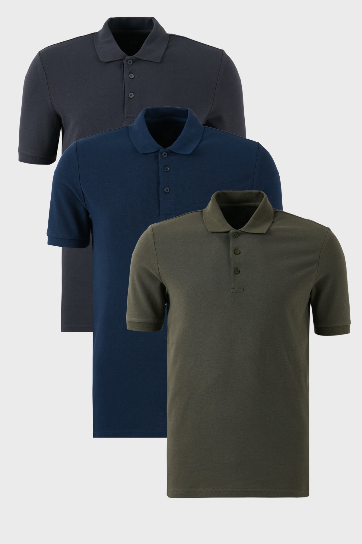 Buratti Pamuklu Regular Fit Düğmeli Polo Yaka 3'lü Paket Erkek T Shirt 5902127S3 Antrasit-Haki-İndigo
