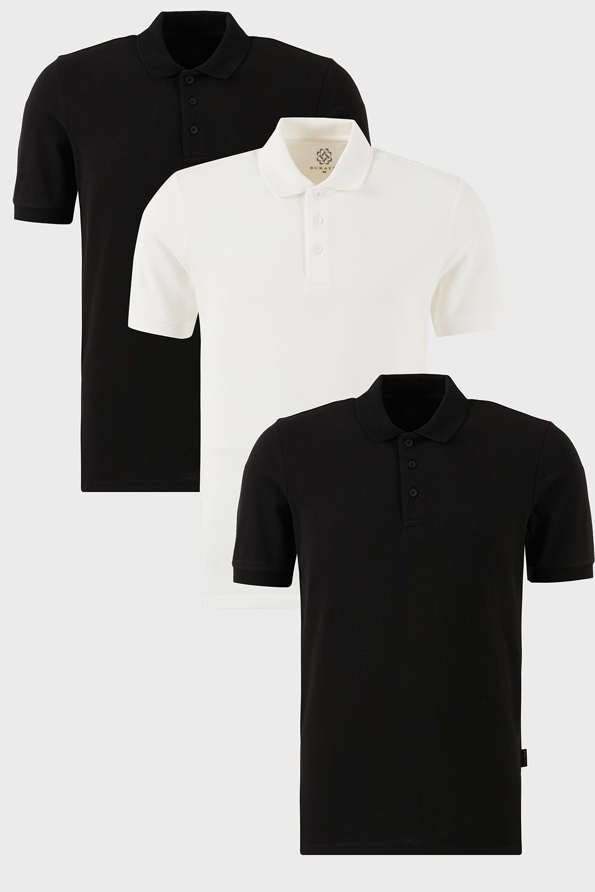 Buratti Pamuklu Regular Fit Düğmeli Polo Yaka 3'lü Paket Erkek T Shirt 5902127S3 Siyah-Beyaz-Siyah