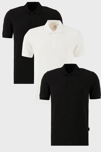 Buratti Pamuklu Regular Fit Düğmeli Polo Yaka 3'lü Paket Erkek T Shirt 5902127S3 Siyah-Beyaz-Siyah