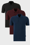 Buratti Pamuklu Regular Fit Düğmeli Polo Yaka 3'lü Paket Erkek T Shirt 5902127S3 İndigo-Siyah-Vişne
