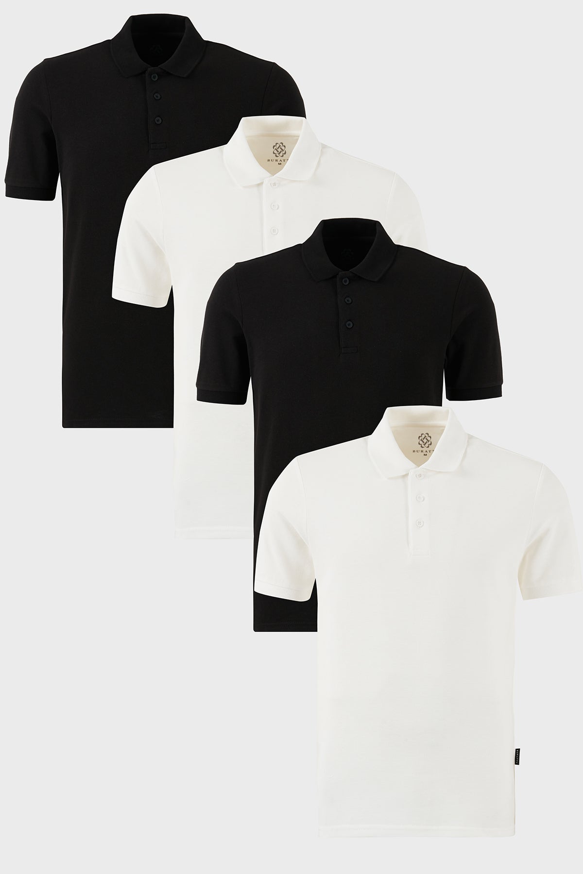 Buratti Pamuklu Regular Fit Düğmeli Polo Yaka 4'lü Paket Erkek T Shirt 5902127S4 Siyah-Beyaz-Beyaz-Siyah