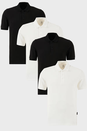 Buratti Pamuklu Regular Fit Düğmeli Polo Yaka 4'lü Paket Erkek T Shirt 5902127S4 Siyah-Beyaz-Beyaz-Siyah