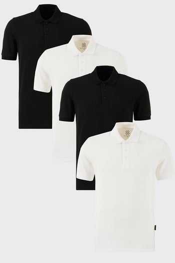 Buratti Pamuklu Regular Fit Düğmeli Polo Yaka 4'lü Paket Erkek T Shirt 5902127S4 Siyah-Beyaz-Beyaz-Siyah
