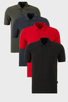 Buratti Pamuklu Regular Fit Düğmeli Polo Yaka 4'lü Paket Erkek T Shirt 5902127S4 Siyah-Kırmızı-Antrasit-Haki