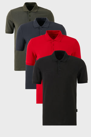 Buratti Pamuklu Regular Fit Düğmeli Polo Yaka 4'lü Paket Erkek T Shirt 5902127S4 Siyah-Kırmızı-Antrasit-Haki