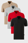 Buratti Pamuklu Regular Fit Düğmeli Polo Yaka 4'lü Paket Erkek T Shirt 5902127S4 Siyah-Kırmızı-Kül-Vizon