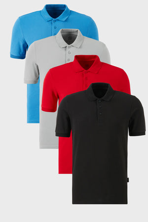 Buratti Pamuklu Regular Fit Düğmeli Polo Yaka 4'lü Paket Erkek T Shirt 5902127S4 Siyah-Kırmızı-Koyu Mavi-Kül