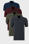 Buratti Pamuklu Regular Fit Düğmeli Polo Yaka 4'lü Paket Erkek T Shirt 5902127S4 Vişne-Antrasit-Haki-İndigo
