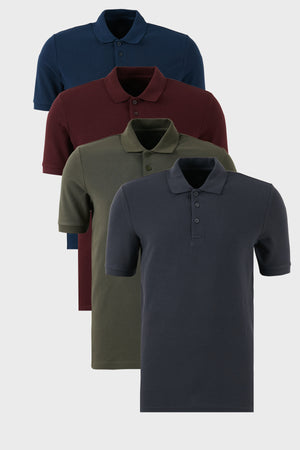 Buratti Pamuklu Regular Fit Düğmeli Polo Yaka 4'lü Paket Erkek T Shirt 5902127S4 Vişne-Antrasit-Haki-İndigo