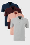 Buratti Pamuklu Regular Fit Düğmeli Polo Yaka 4'lü Paket Erkek T Shirt 5902127S4 Vişne-İndigo-Pudra-Kül