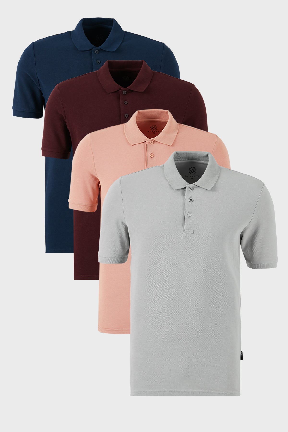 Buratti Pamuklu Regular Fit Düğmeli Polo Yaka 4'lü Paket Erkek T Shirt 5902127S4 Vişne-İndigo-Pudra-Kül