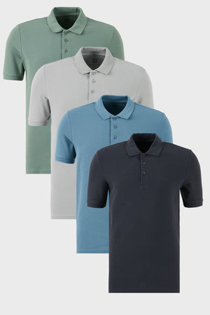 Buratti Pamuklu Regular Fit Düğmeli Polo Yaka 4'lü Paket Erkek T Shirt 5902127S4 Antrasit-Mavi-Elma Yeşili-Kül