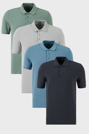 Buratti Pamuklu Regular Fit Düğmeli Polo Yaka 4'lü Paket Erkek T Shirt 5902127S4 Antrasit-Mavi-Elma Yeşili-Kül