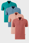 Buratti Pamuklu Regular Fit Düğmeli Polo Yaka 4'lü Paket Erkek T Shirt 5902127S4 Mavi-Pudra-Benetton-Gül