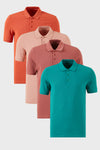 Buratti Pamuklu Regular Fit Düğmeli Polo Yaka 4'lü Paket Erkek T Shirt 5902127S4 Tarçın-Pudra-Benetton-Gül