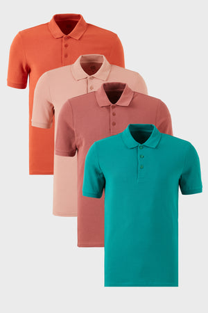 Buratti Pamuklu Regular Fit Düğmeli Polo Yaka 4'lü Paket Erkek T Shirt 5902127S4 Tarçın-Pudra-Benetton-Gül