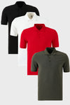Buratti Pamuklu Regular Fit Düğmeli Polo Yaka 4'lü Paket Erkek T Shirt 5902127S4 Siyah-Beyaz-Kırmızı-Haki