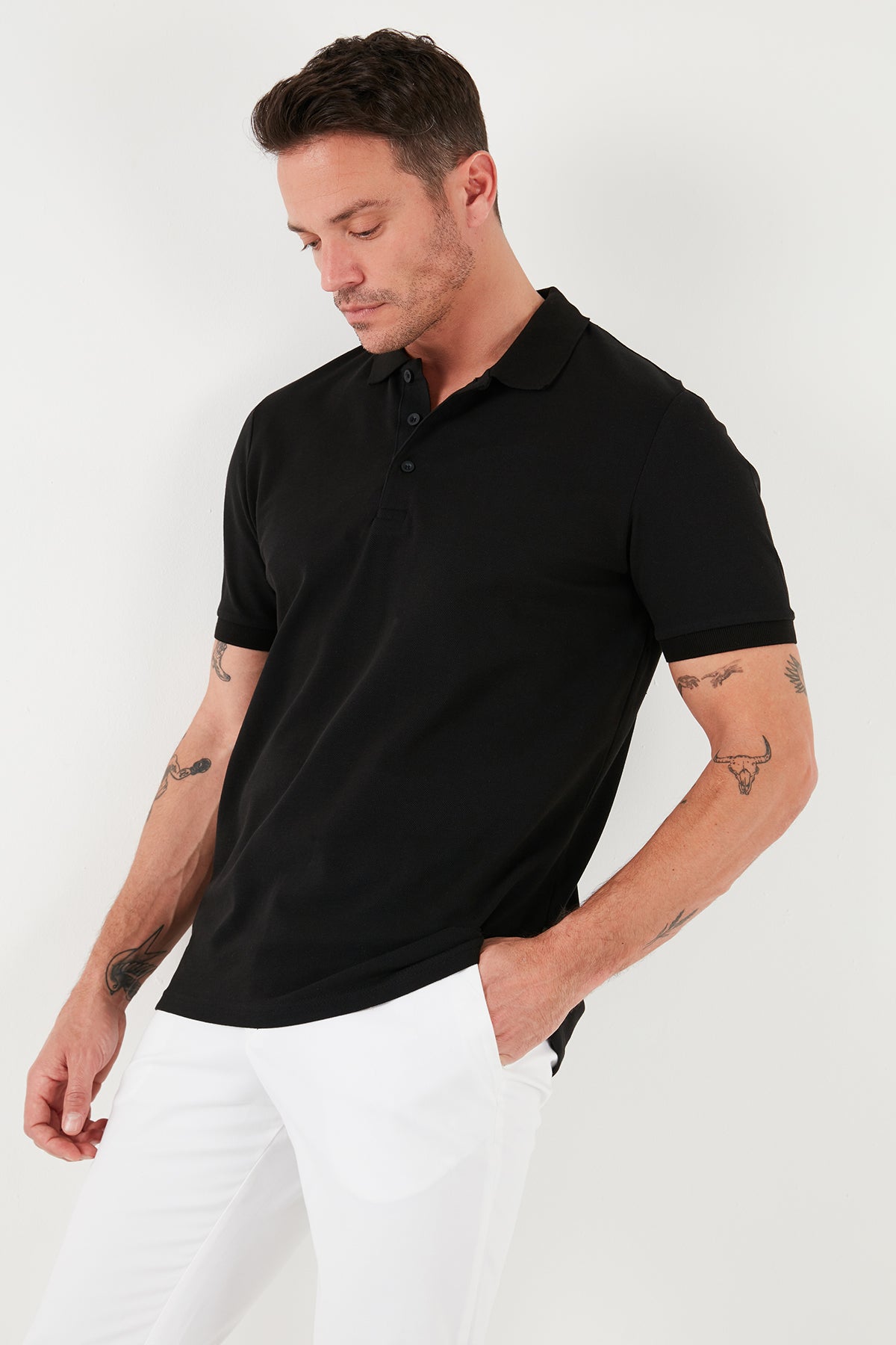 Buratti Pamuklu Regular Fit Düğmeli Polo Yaka 4'lü Paket Erkek T Shirt 5902127S4 Siyah-Beyaz-Kırmızı-Haki