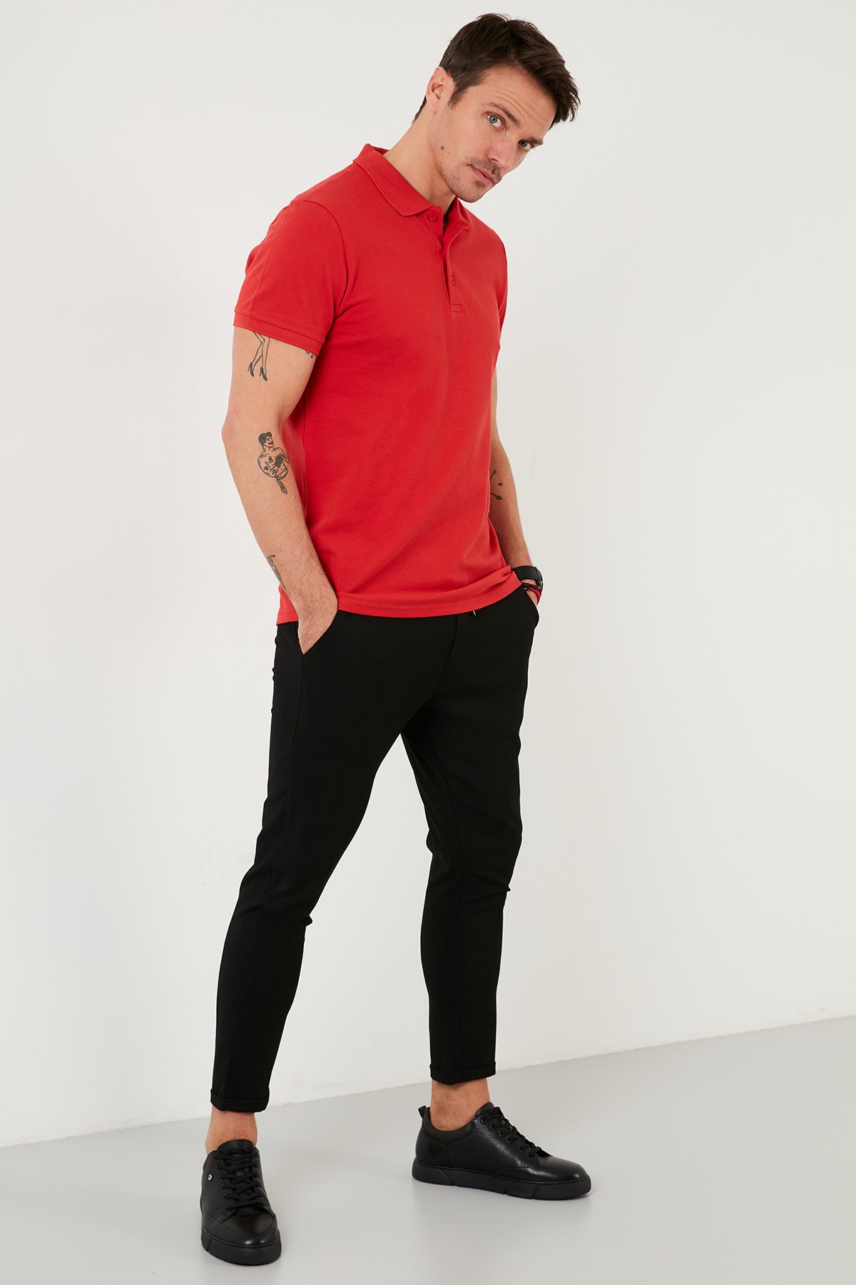 Buratti Pamuklu Regular Fit Düğmeli Polo Yaka 4'lü Paket Erkek T Shirt 5902127S4 Siyah-Beyaz-Kırmızı-Haki
