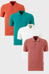 Buratti Pamuklu Regular Fit Düğmeli Polo Yaka 4'lü Paket Erkek T Shirt 5902127S4 Beyaz-Tarçın-Benetton-Gül