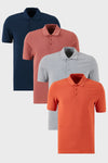 Buratti Pamuklu Regular Fit Düğmeli Polo Yaka 4'lü Paket Erkek T Shirt 5902127S4 İndigo-Gri Melanj-Tarçın-Gül