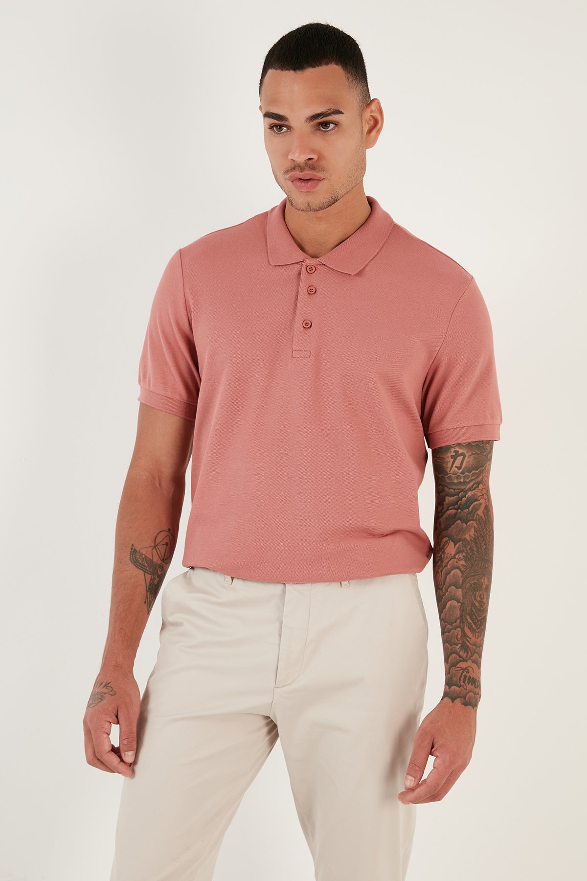 Buratti Pamuklu Regular Fit Düğmeli Polo Yaka 4'lü Paket Erkek T Shirt 5902127S4 İndigo-Gri Melanj-Tarçın-Gül