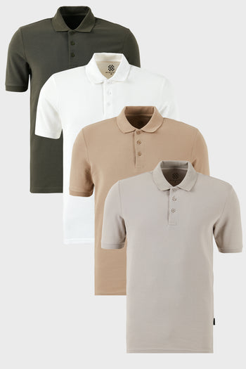 Buratti Pamuklu Regular Fit Düğmeli Polo Yaka 4'lü Paket Erkek T Shirt 5902127S4 Kül-Vizon-Beyaz-Haki