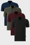 Buratti Pamuklu Regular Fit Düğmeli Polo Yaka 4'lü Paket Erkek T Shirt 5902127S4 Siyah-İndigo-Vişne-Haki