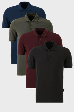 Buratti Pamuklu Regular Fit Düğmeli Polo Yaka 4'lü Paket Erkek T Shirt 5902127S4 Siyah-İndigo-Vişne-Haki