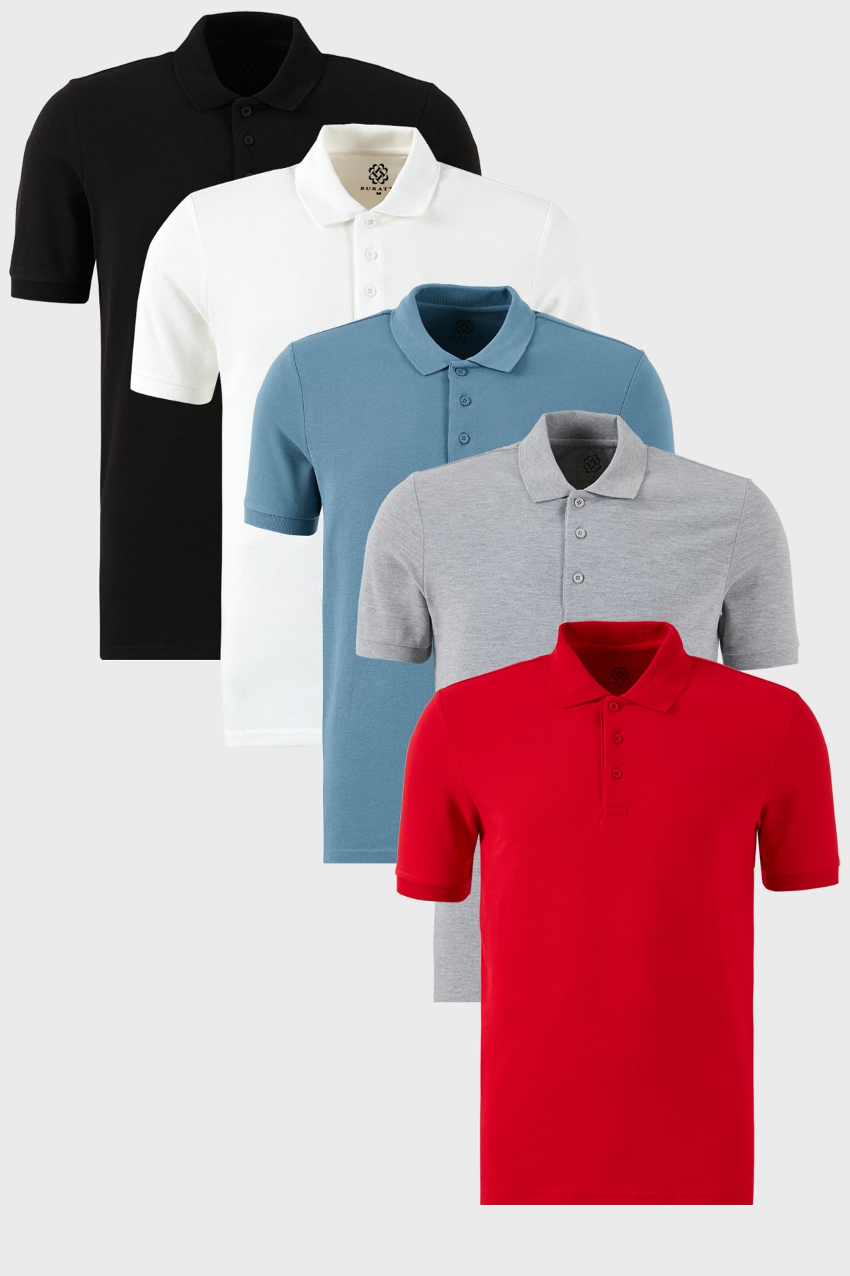 Buratti Pamuklu Regular Fit Düğmeli Polo Yaka 5'li Paket Erkek T Shirt 5902127S5 Siyah-Beyaz-Kırmızı-Gri Melanj-Mavi