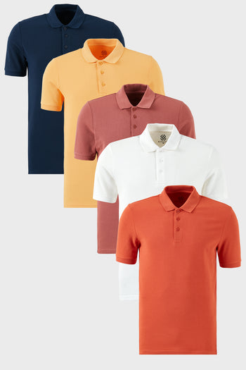 Buratti Pamuklu Regular Fit Düğmeli Polo Yaka 5'li Paket Erkek T Shirt 5902127S5 Beyaz-Hardal-İndigo-Tarçın-Gül