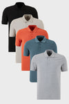 Buratti Pamuklu Regular Fit Düğmeli Polo Yaka 5'li Paket Erkek T Shirt 5902127S5 Siyah-Gri Melanj-Tarçın-Kül-Petrol