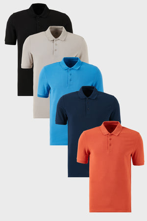 Buratti Pamuklu Regular Fit Düğmeli Polo Yaka 5'li Paket Erkek T Shirt 5902127S5 Koyu Mavi-Kül-İndigo-Siyah-Tarçın