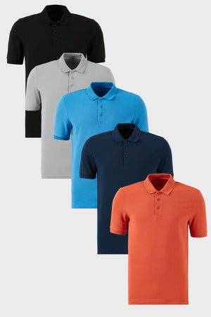 Buratti Pamuklu Regular Fit Düğmeli Polo Yaka 5'li Paket Erkek T Shirt 5902127S5 Koyu Mavi-Kül-İndigo-Siyah-Tarçın