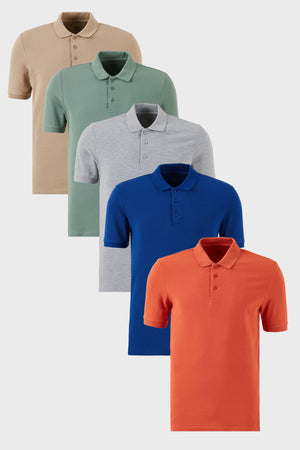 Buratti Pamuklu Regular Fit Düğmeli Polo Yaka 5'li Paket Erkek T Shirt 5902127S5 Gri Melanj-Saks-Tarçın-Vizon-Elma Yeşili