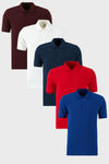 Buratti Pamuklu Regular Fit Düğmeli Polo Yaka 5'li Paket Erkek T Shirt 5902127S5 Beyaz-Kırmızı-Vişne-İndigo-Saks