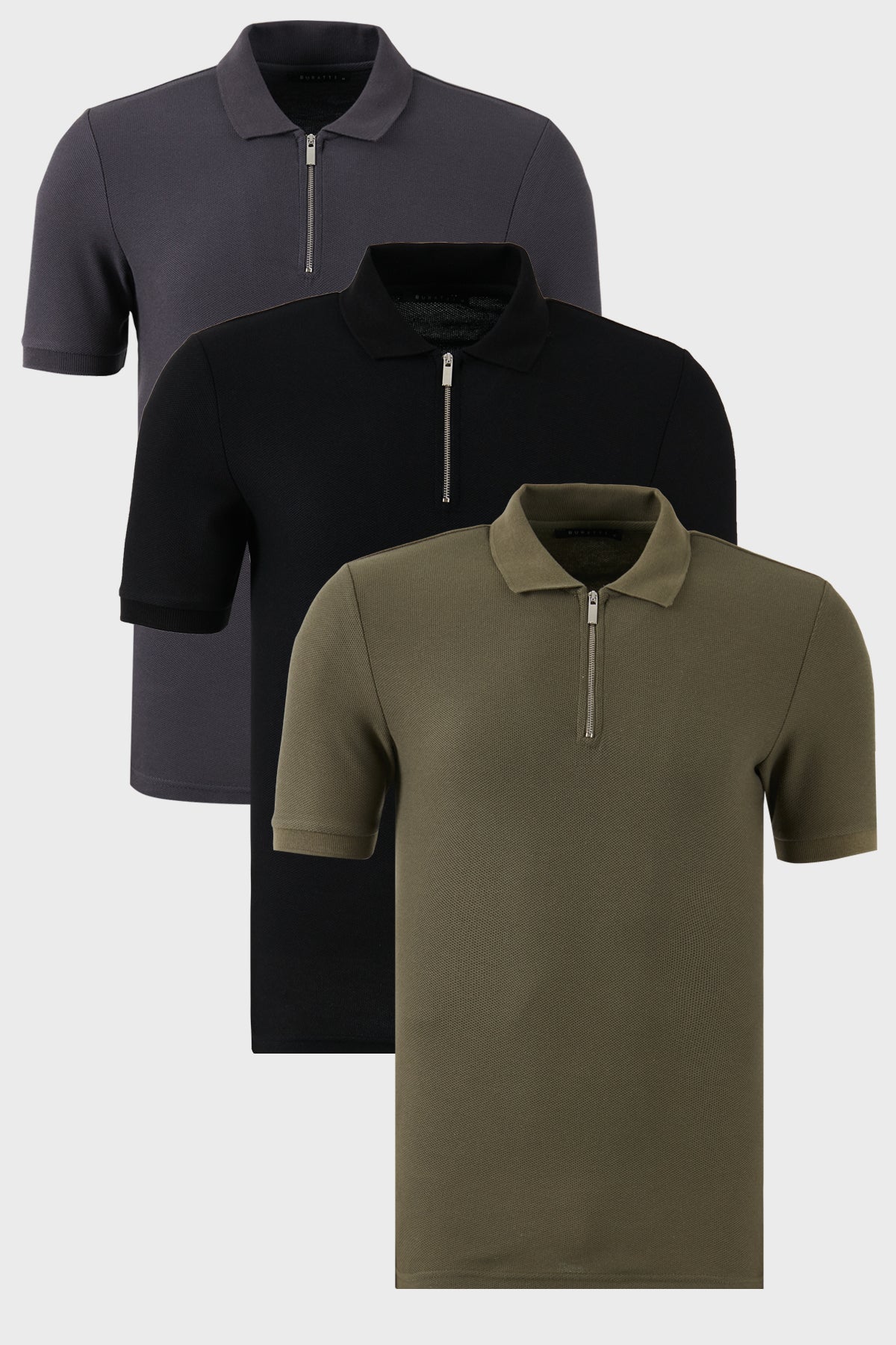 Buratti Pamuklu Regular Fit Yarım Fermuarlı 3'lü Paket Erkek Polo Yaka T Shirt 5902434S3 Siyah-Haki-Antrasit