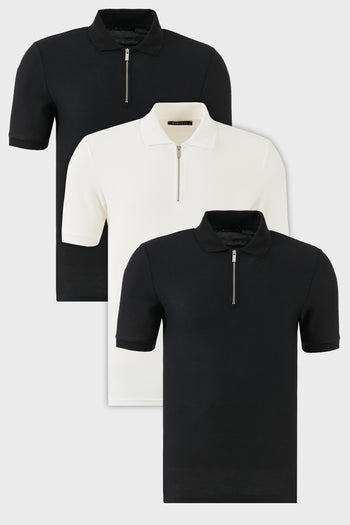 Buratti Pamuklu Regular Fit Yarım Fermuarlı 3'lü Paket Erkek Polo Yaka T Shirt 5902434S3 Siyah-Siyah-Ekru
