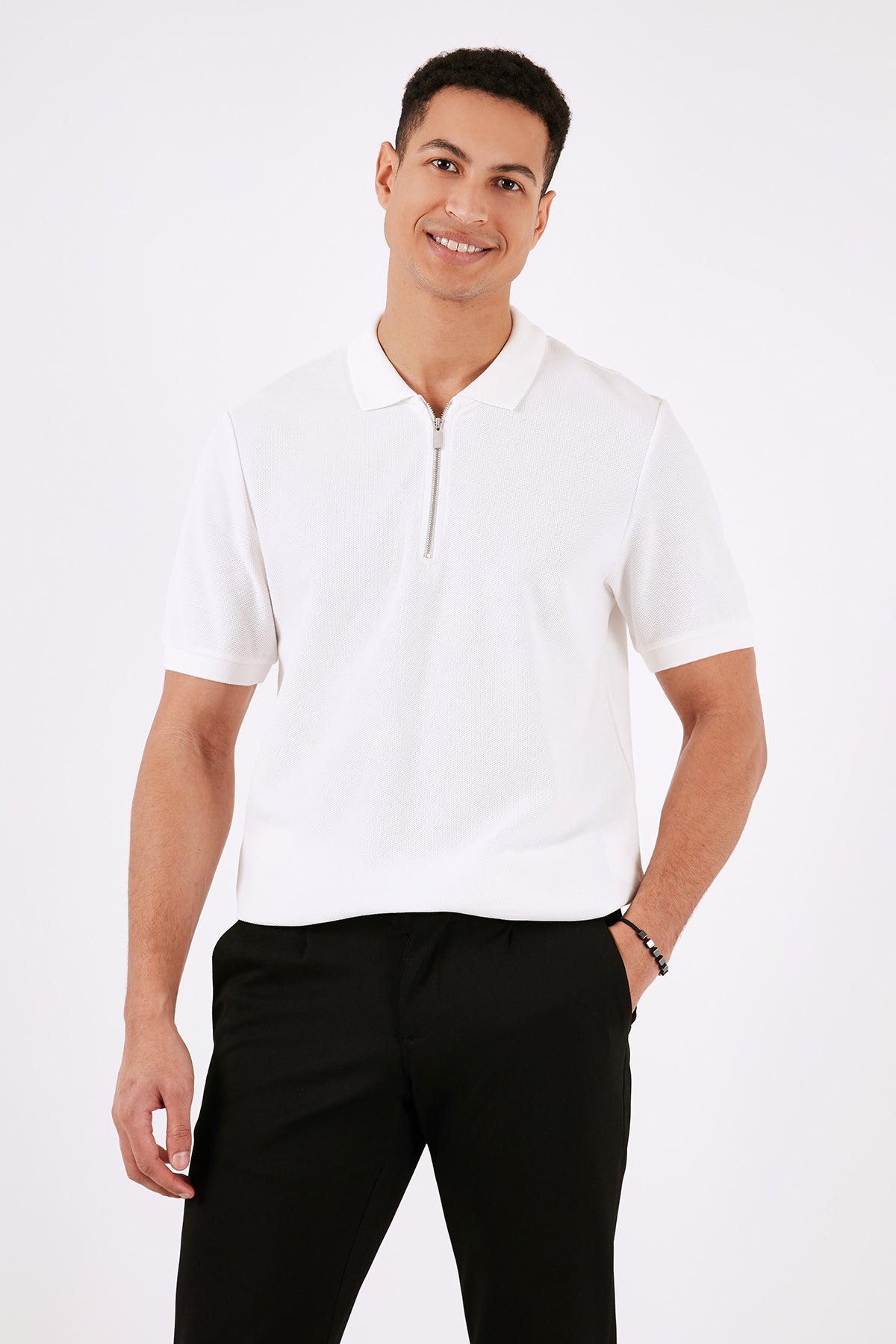 Buratti Pamuklu Regular Fit Yarım Fermuarlı 3'lü Paket Erkek Polo Yaka T Shirt 5902434S3 Siyah-Ekru-Ekru
